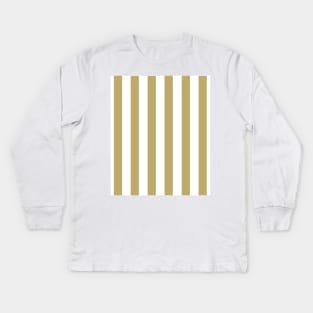 Camel Beige and White Thick Stripe Pattern Kids Long Sleeve T-Shirt